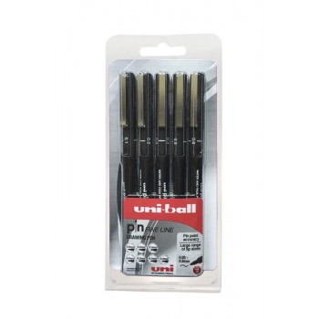 uni-ball Pin Drawing Pens 0.05,0.8 - Black, Pack of 5